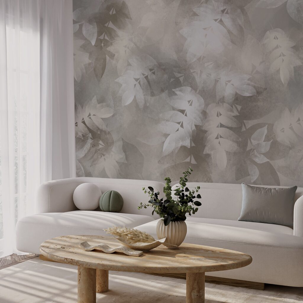 Γκρι και λευκό φόντο με φύλλα