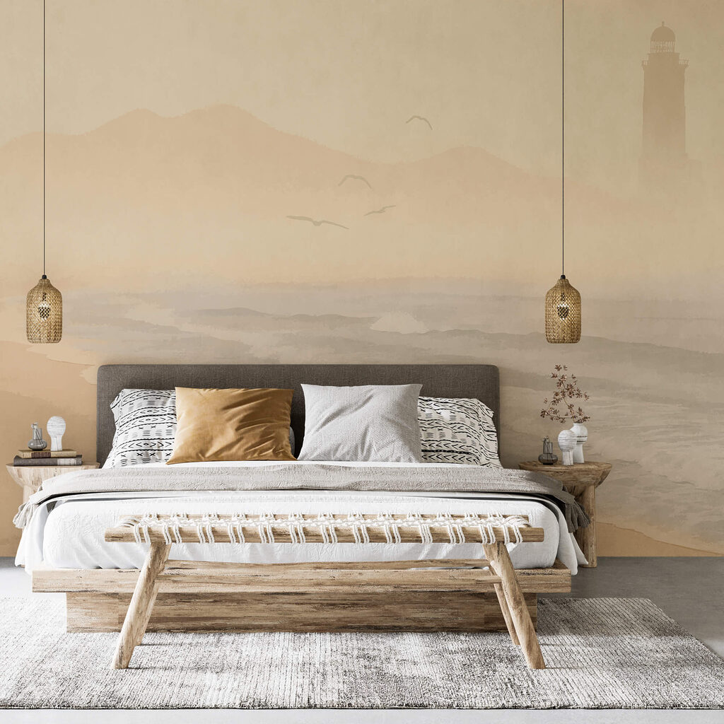 Παραλία με κύματα και πουλιά