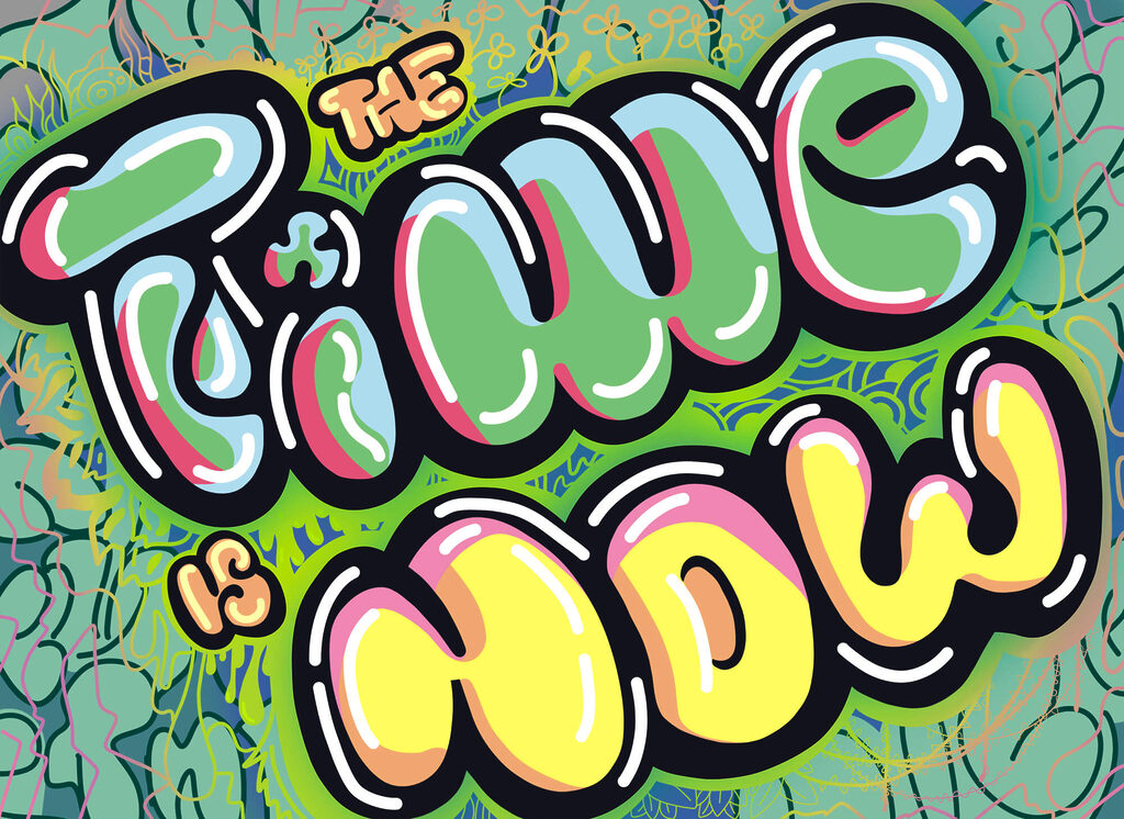 Colorful graffiti on a green background