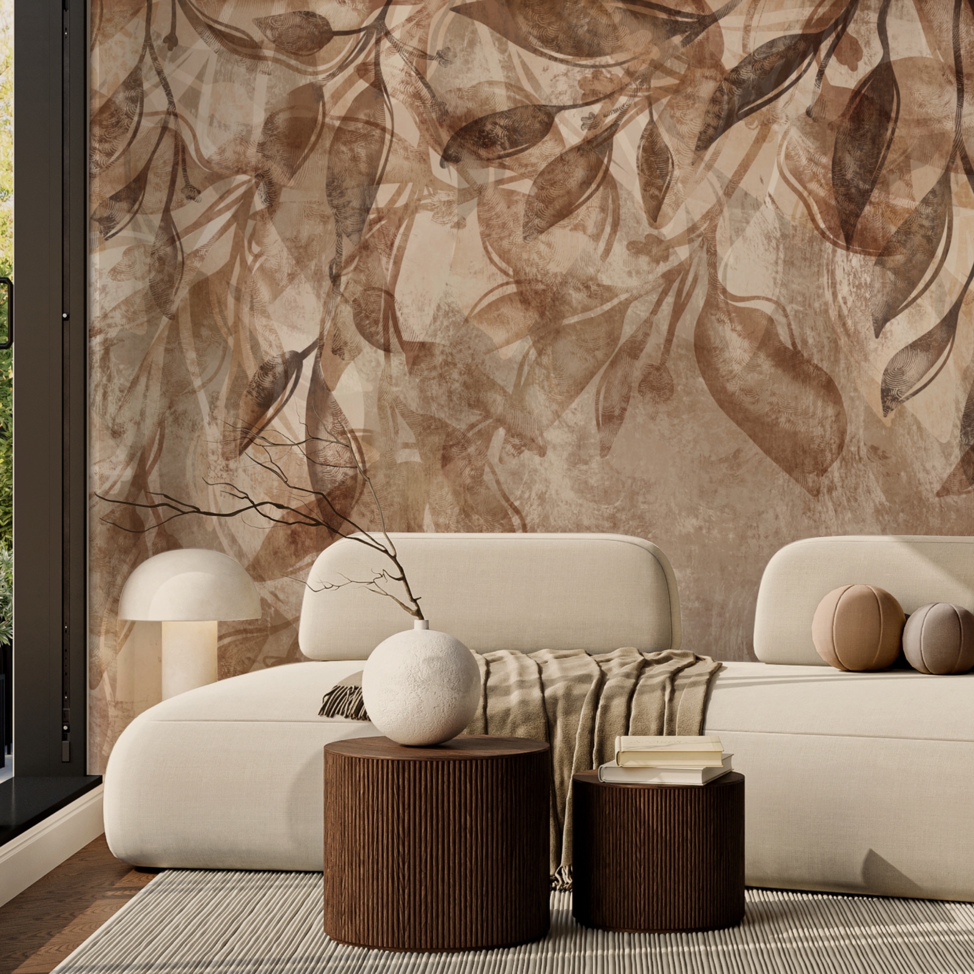 Καφέ και λευκό φλοράλ μοτίβο