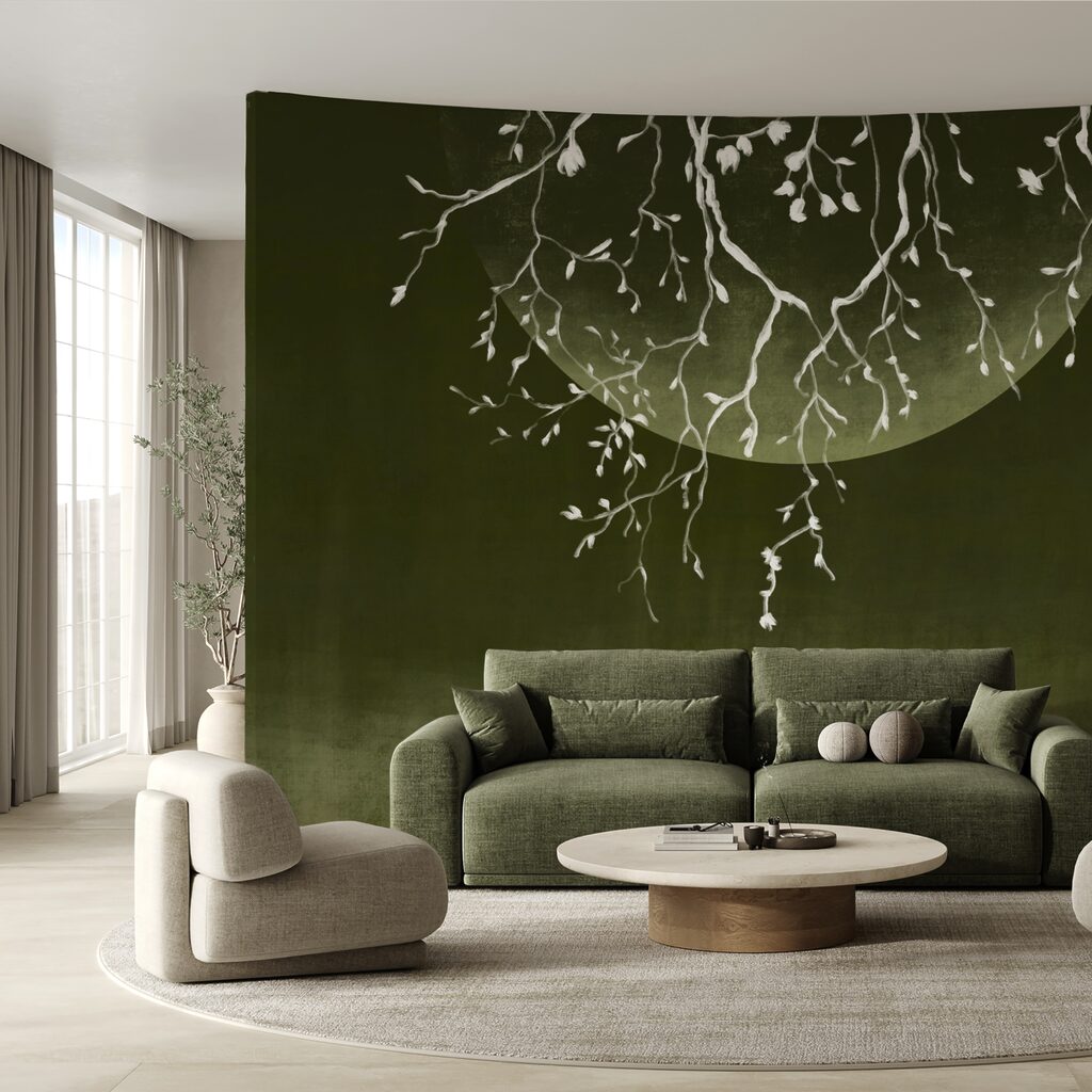 Κλαδιά δέντρων με φύλλα και φεγγάρι