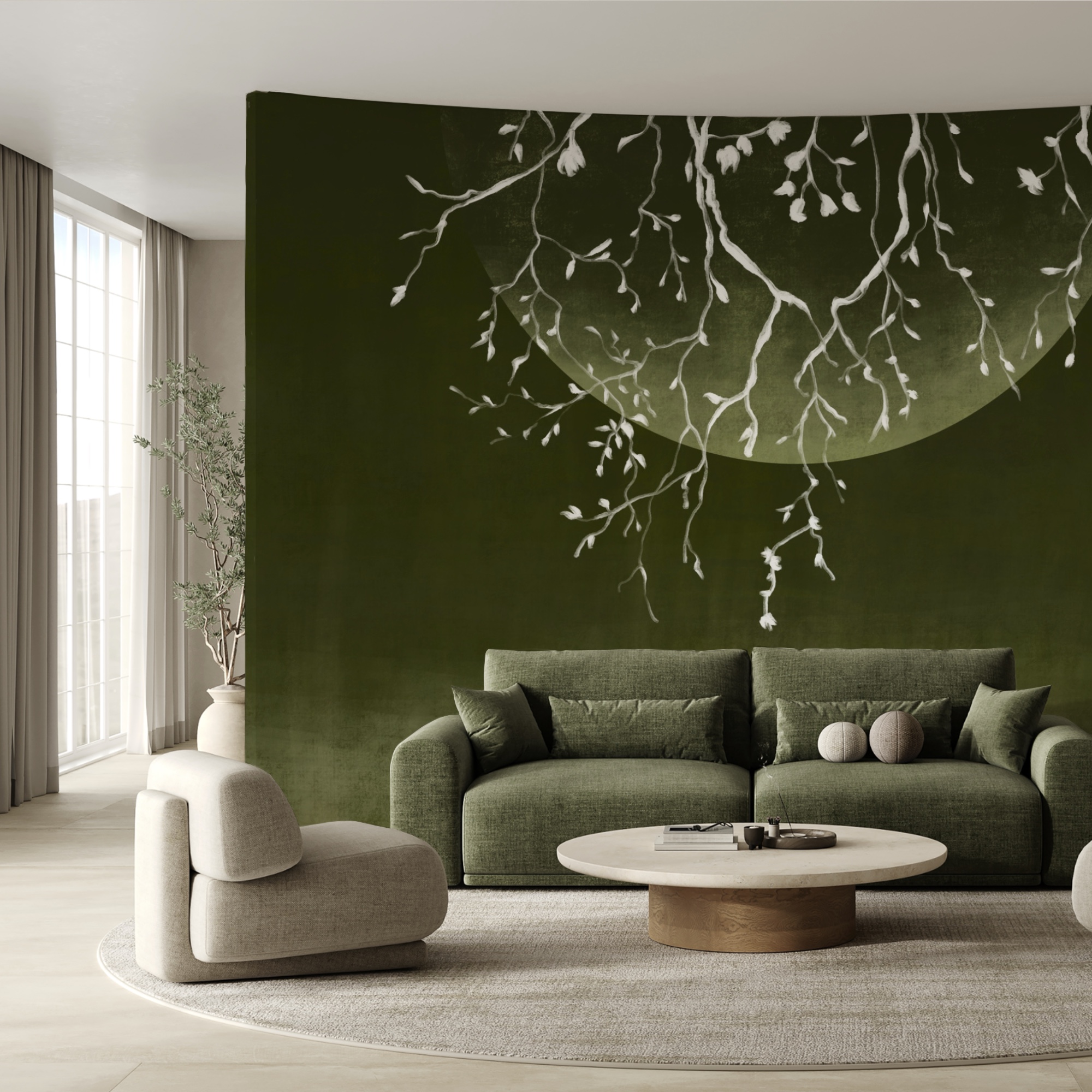 Κλαδιά δέντρων με φύλλα και φεγγάρι