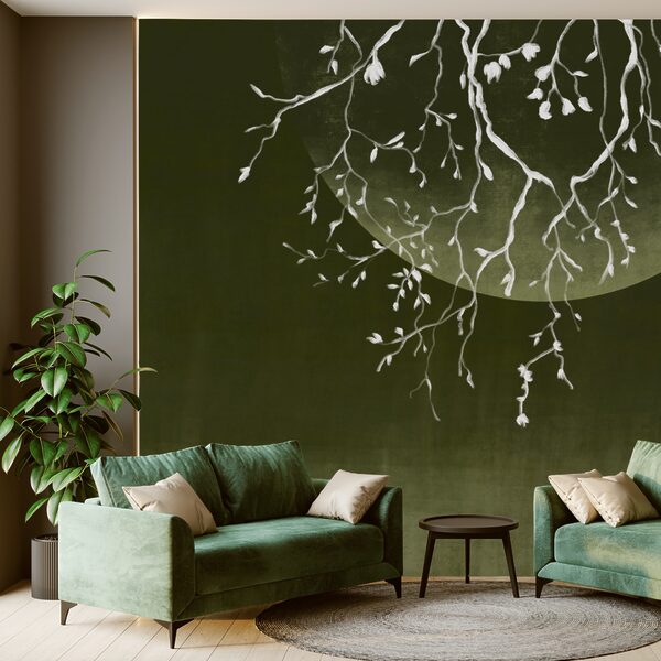 Κλαδιά δέντρων με φύλλα και φεγγάρι