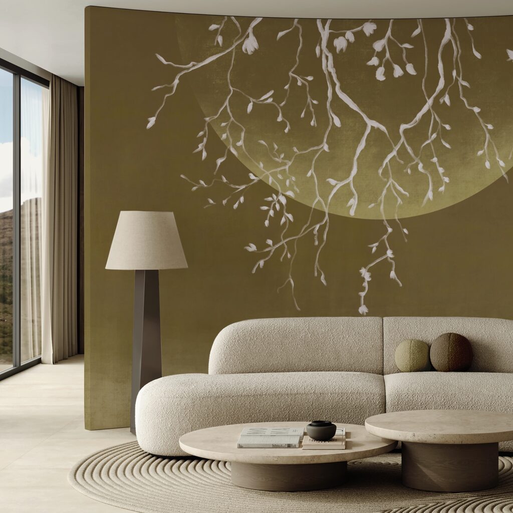 Κλαδιά δέντρων με φύλλα και φεγγάρι