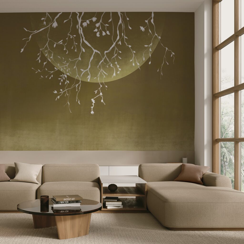 Κλαδιά δέντρων με φύλλα και φεγγάρι