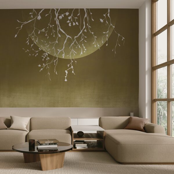 Κλαδιά δέντρων με φύλλα και φεγγάρι