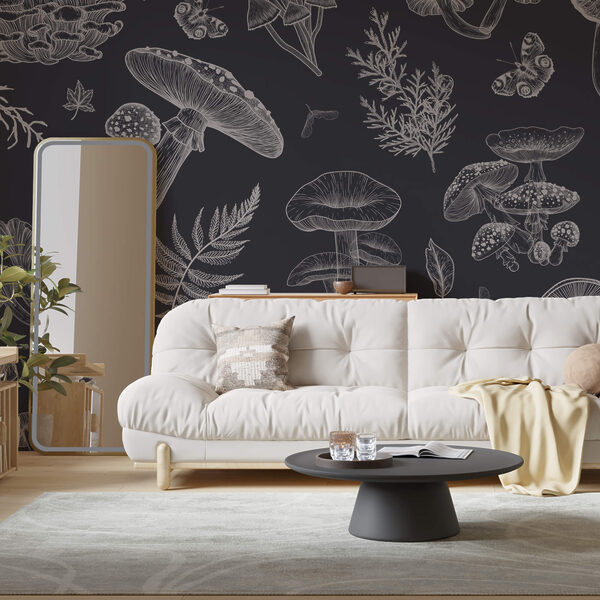 Μοτίβο από μανιτάρια και φύλλα