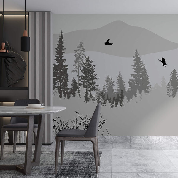 Πουλιά που πετούν πάνω από ένα χιονισμένο βουνό