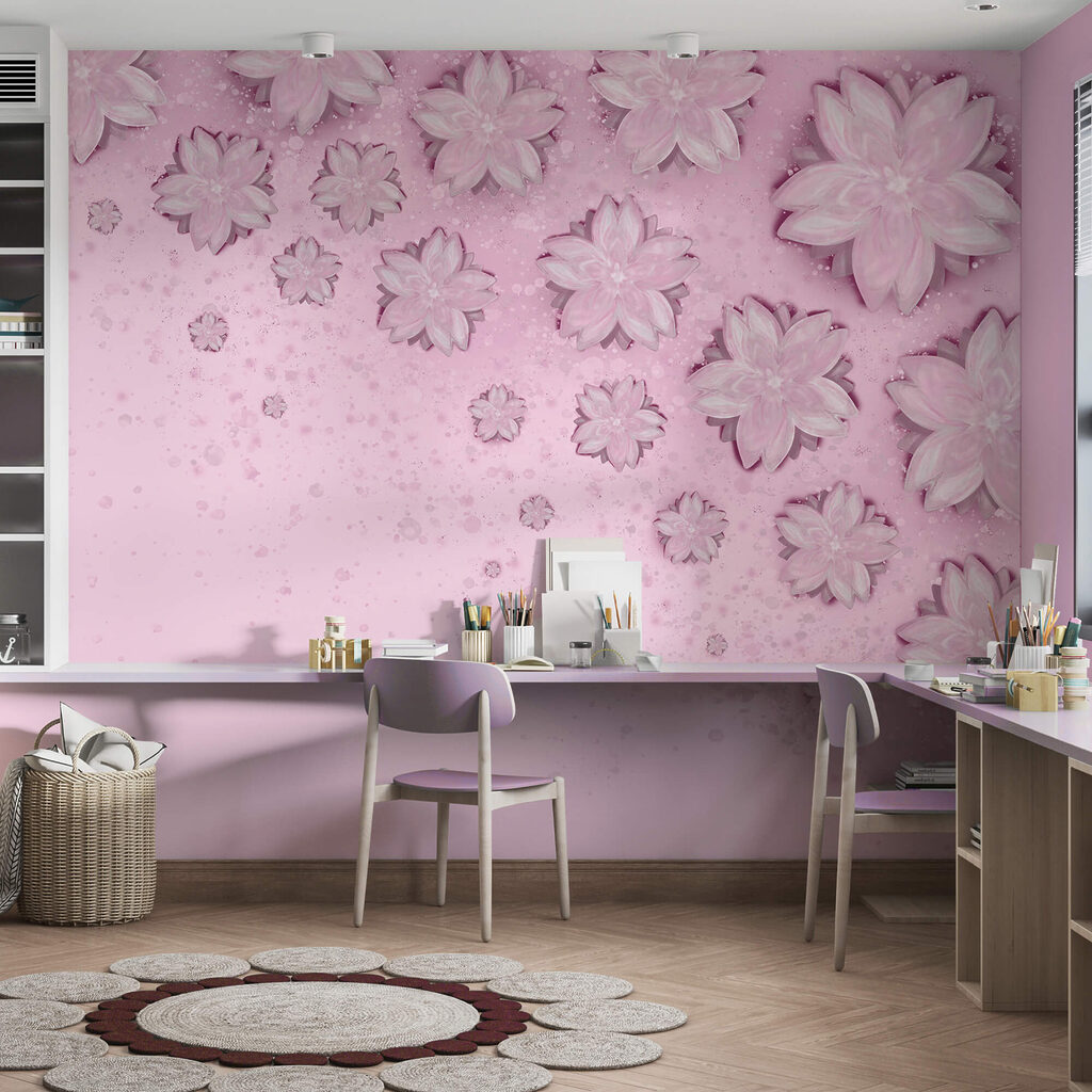 Ροζ φόντο με λουλούδια