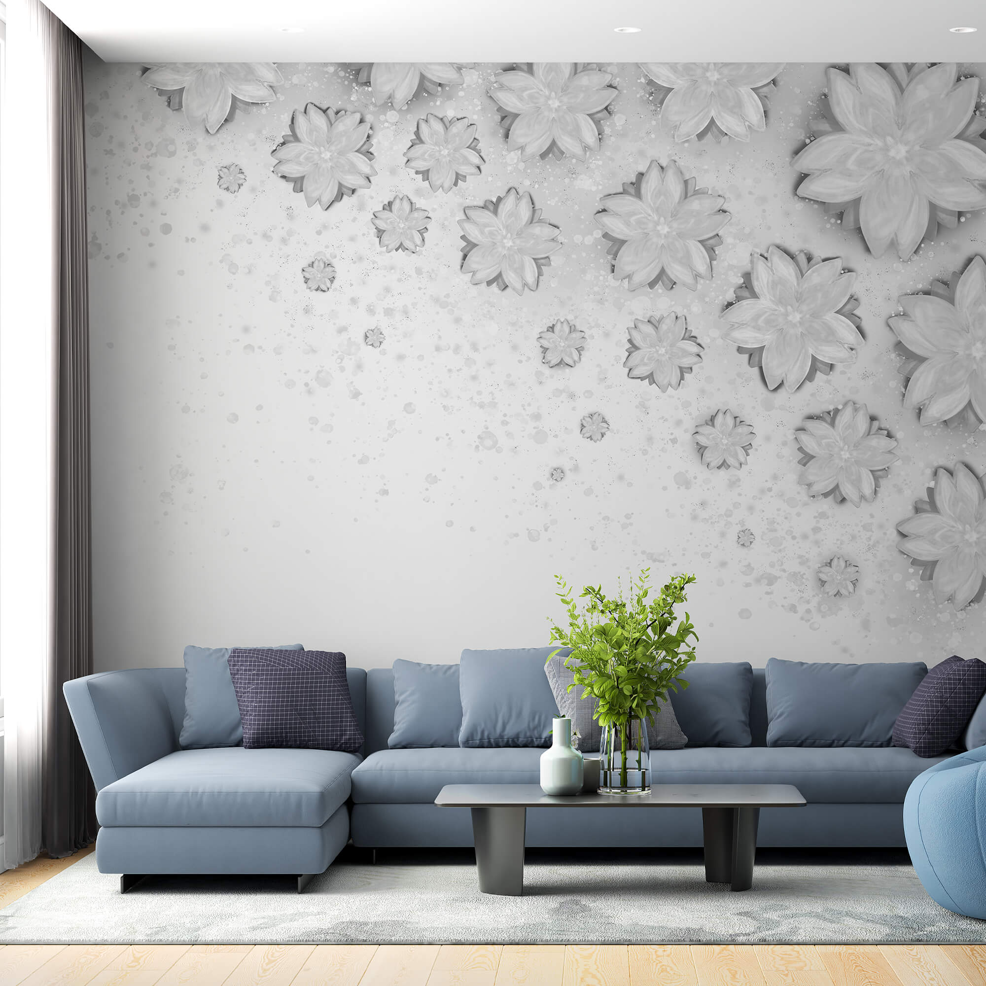 Λευκά λουλούδια σε λευκή επιφάνεια