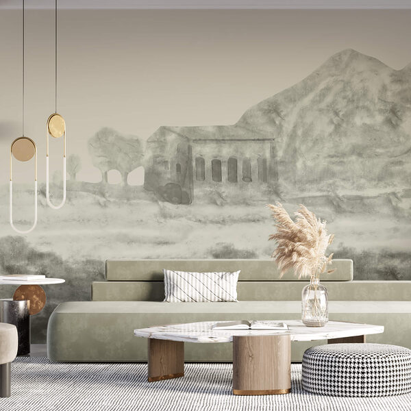 Σχέδιο ενός κτιρίου και ενός βουνού