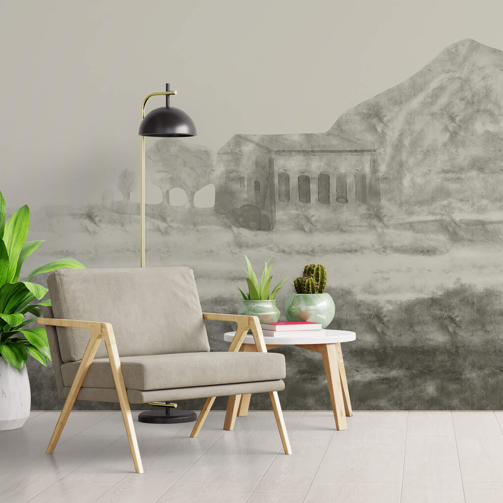 Σχέδιο ενός κτιρίου και ενός βουνού