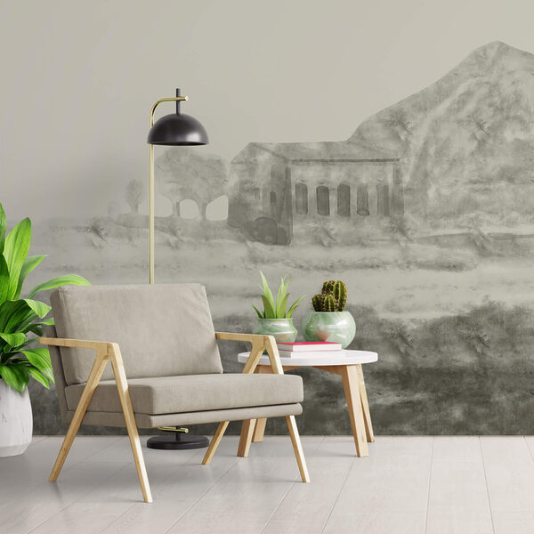 Σχέδιο ενός κτιρίου και ενός βουνού