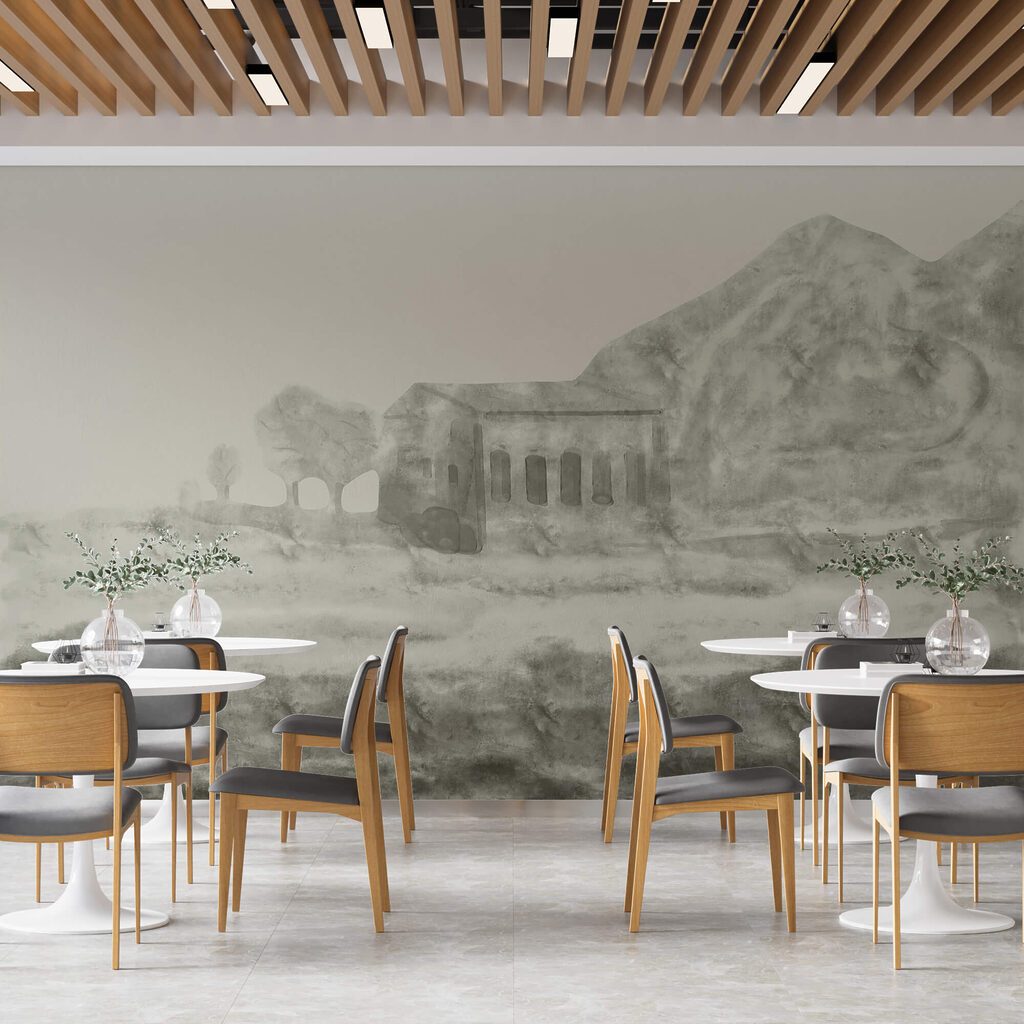 Σχέδιο ενός κτιρίου και ενός βουνού