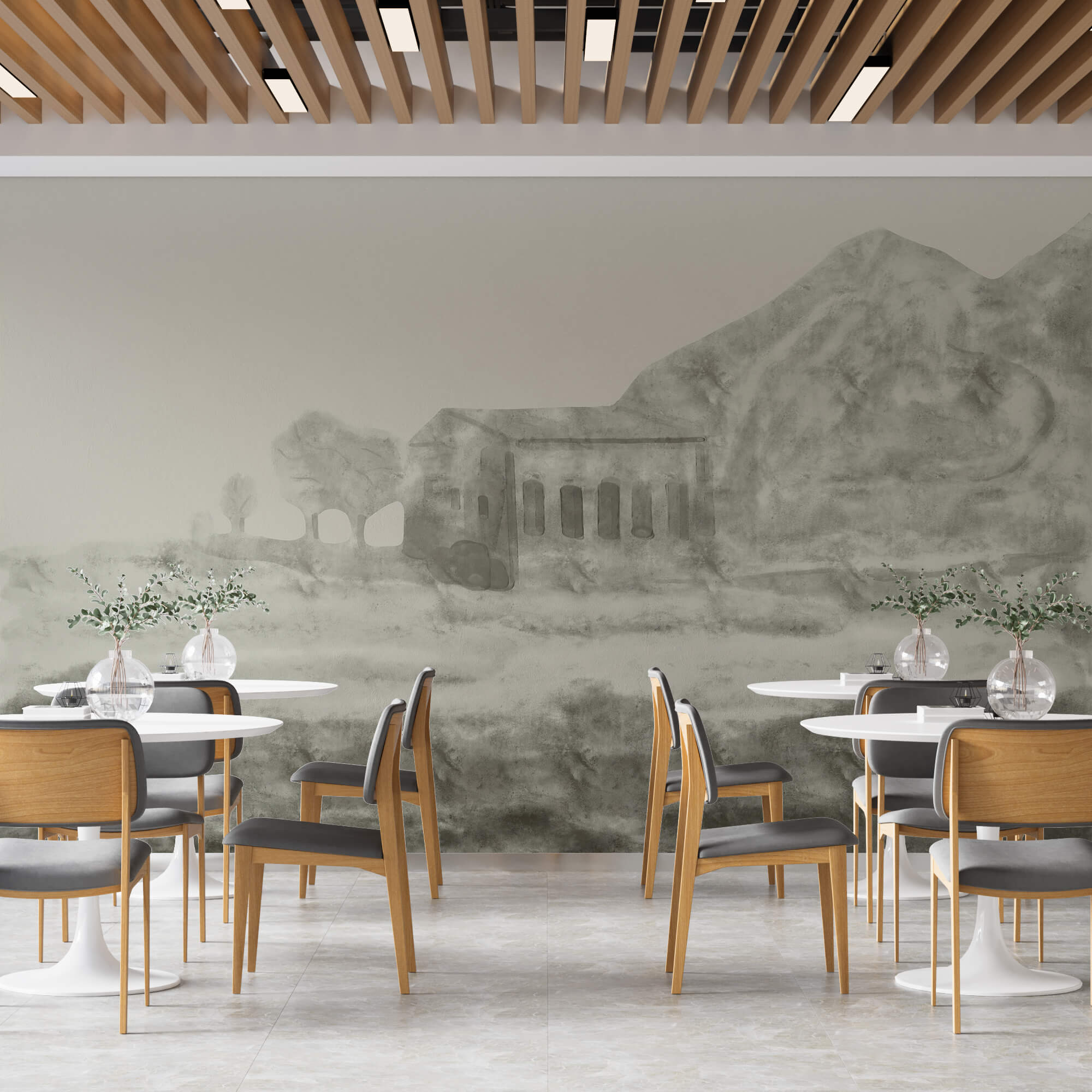 Σχέδιο ενός κτιρίου και ενός βουνού