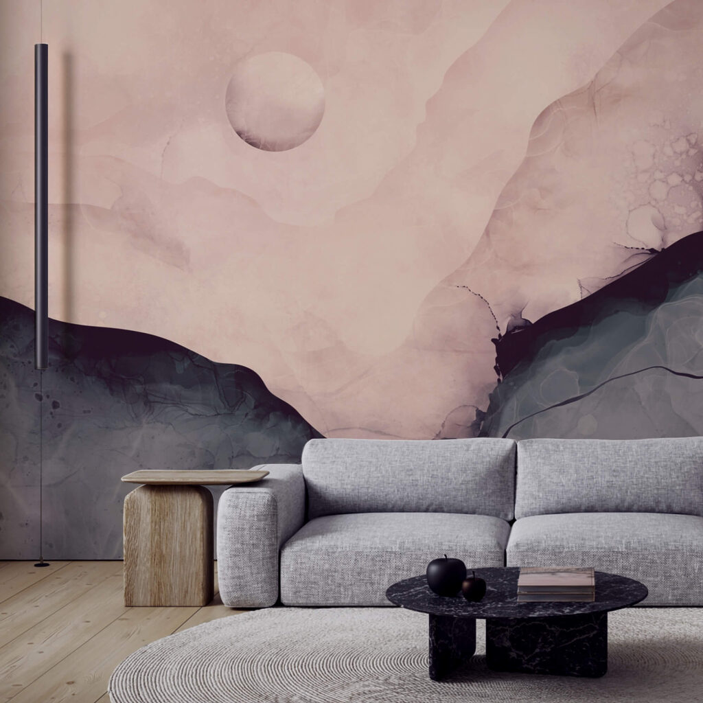 Ζωγραφιά ενός βουνού με φεγγάρι