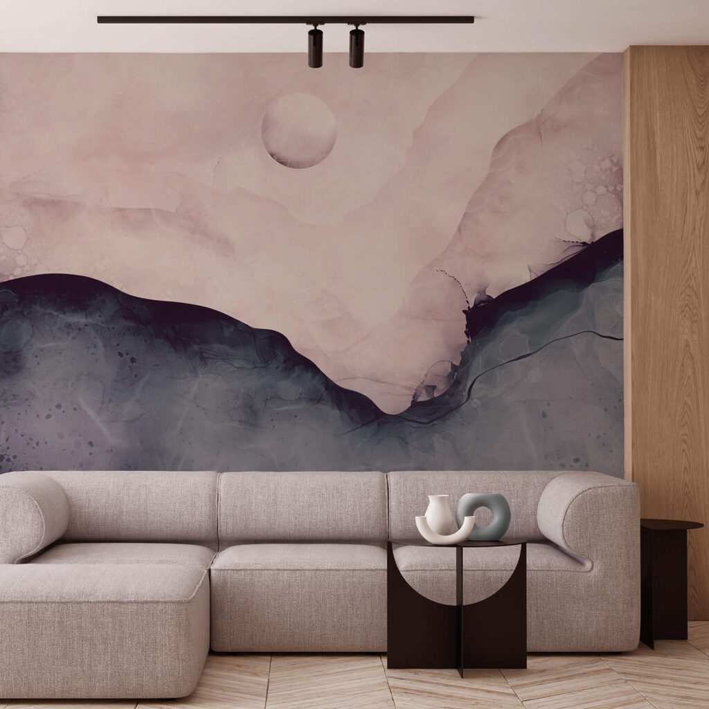 Ζωγραφιά ενός βουνού με φεγγάρι