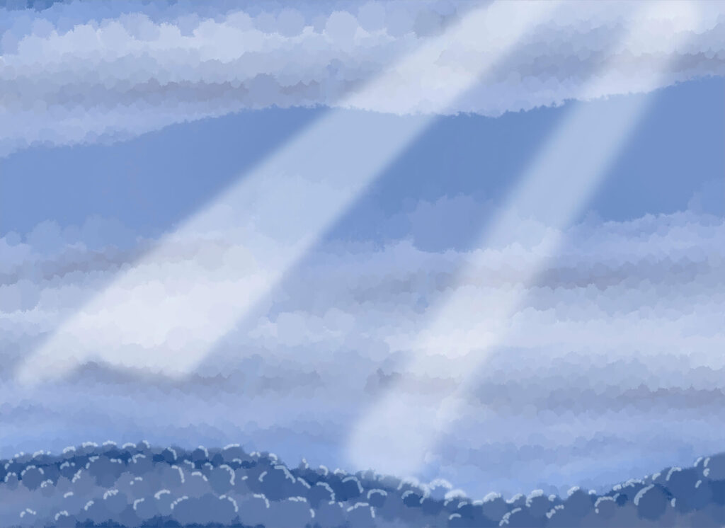 Clouds and light beams in the sky