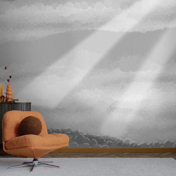 Απεικόνιση σε κλίμακα του γκρι με σύννεφα και ακτίνες του ήλιου