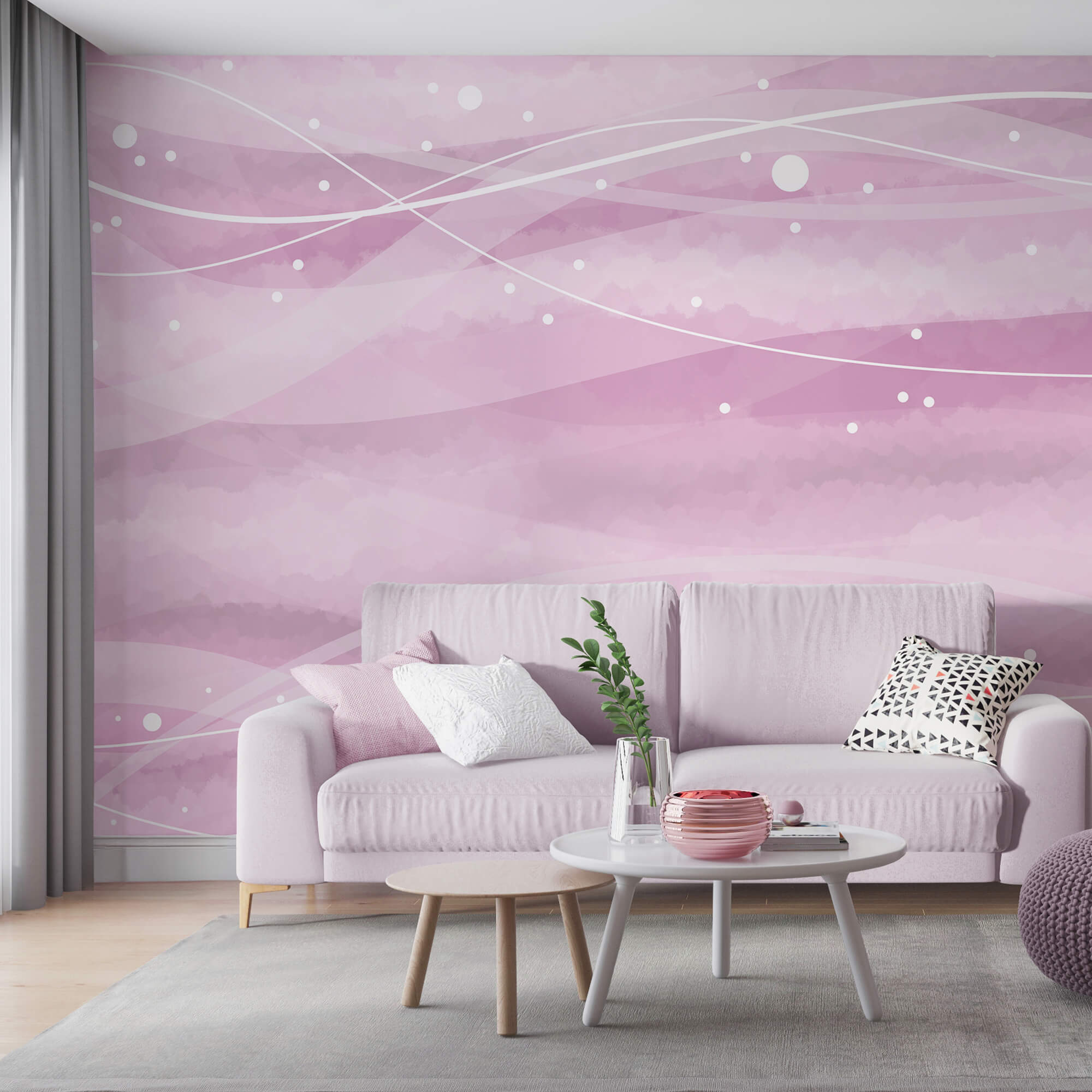 Ροζ φόντο με λευκές γραμμές και κουκκίδες