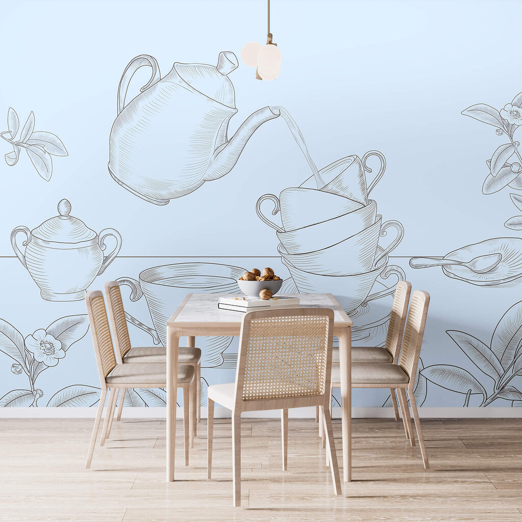 Τσαγιέρα που χύνει σε μια στοίβα από φλιτζάνια τσαγιού