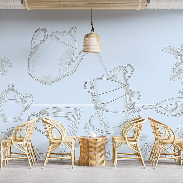 Τσαγιέρα που χύνει σε μια στοίβα από φλιτζάνια τσαγιού