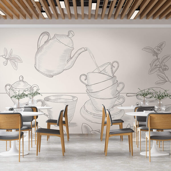 Τσαγιέρα που χύνει σε μια στοίβα από φλιτζάνια τσαγιού