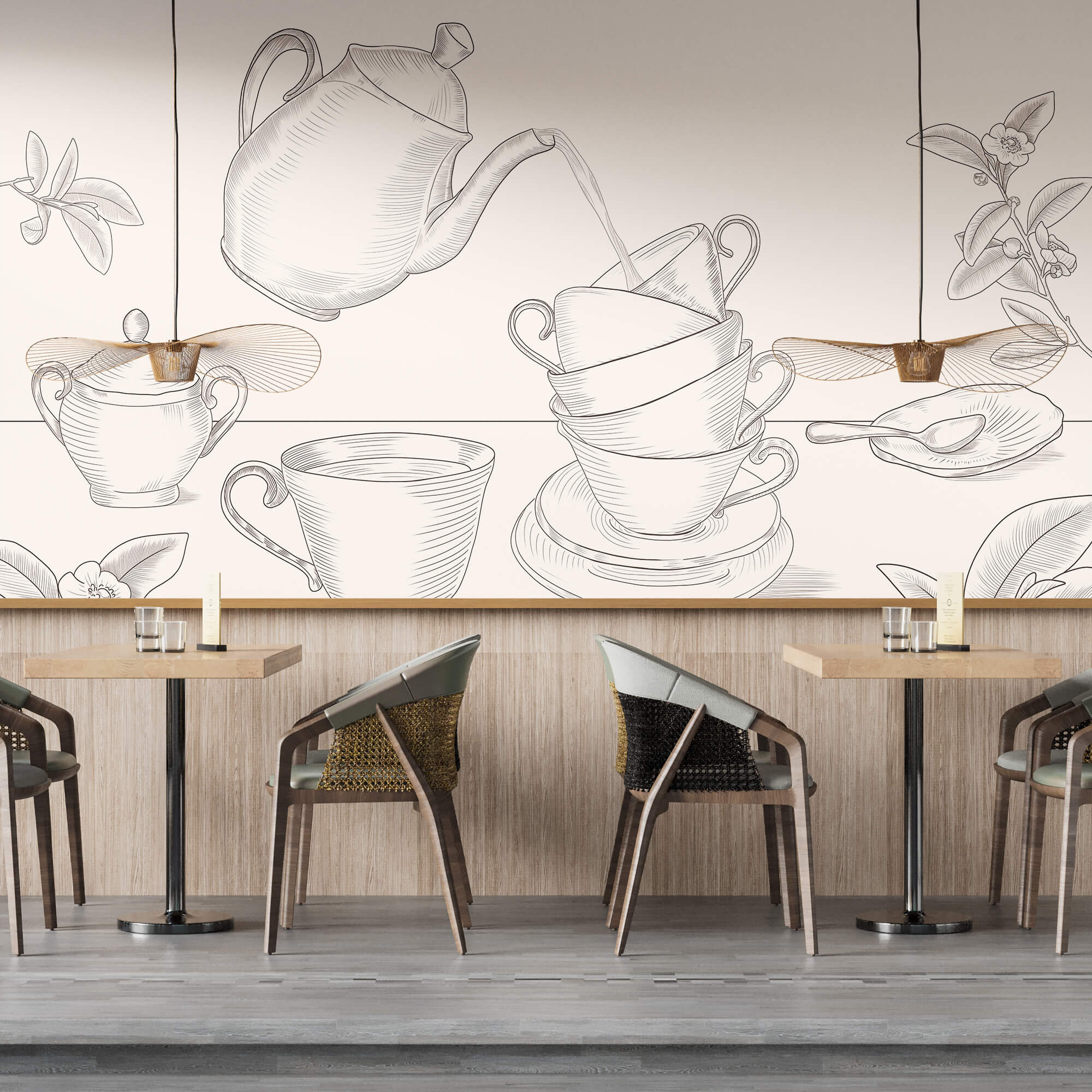 Τσαγιέρα που χύνει σε μια στοίβα από φλιτζάνια τσαγιού