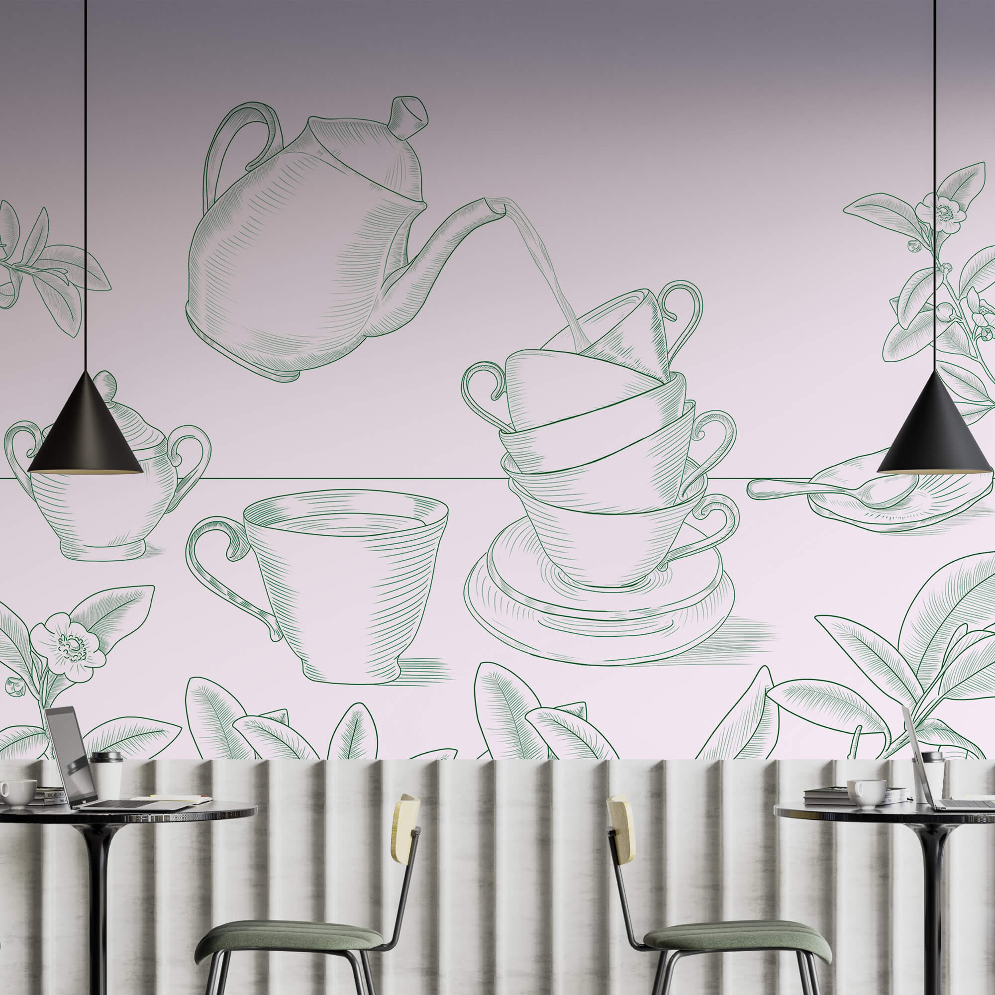 Τσαγιέρα που ρίχνει τσάι σε μια στοίβα από φλιτζάνια τσαγιού