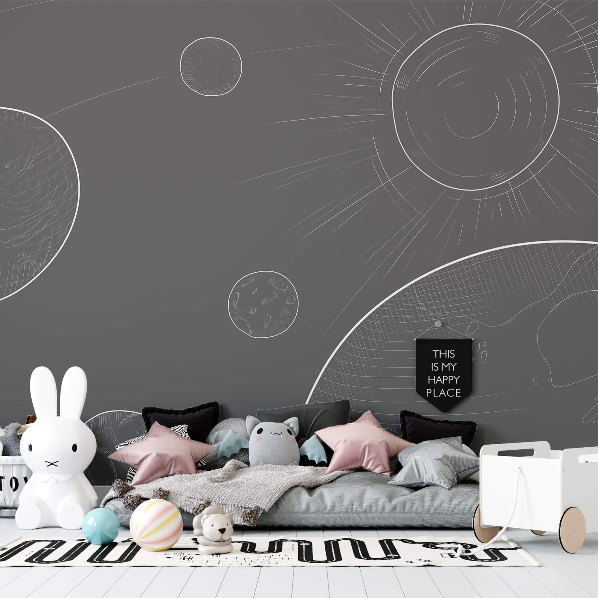 Γκρι φόντο με κύκλους και ήλιο