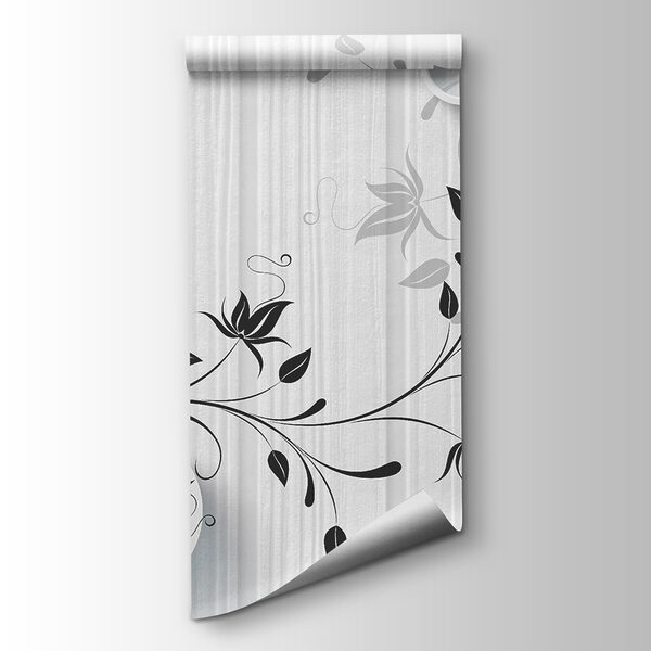 White wall with black and white flowers