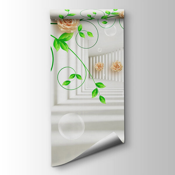 Wallpaper with roses and leaves