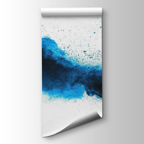 Blue powder explosion on a white background