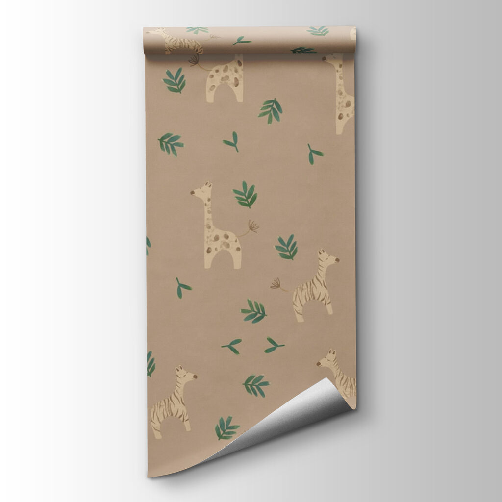 Pattern of giraffes and leaves