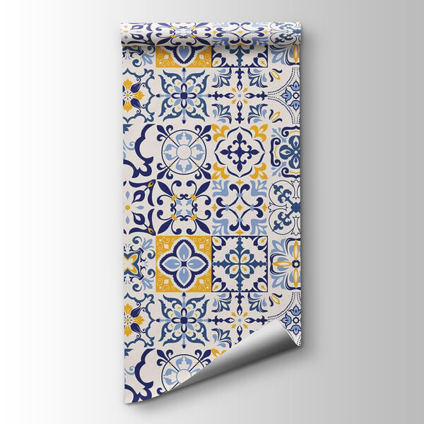 Pattern of blue and yellow tiles