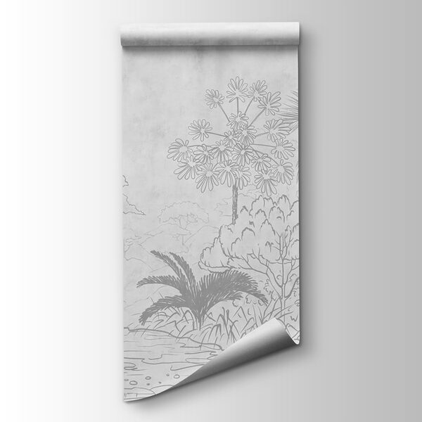 Drawing of a river with trees and plants