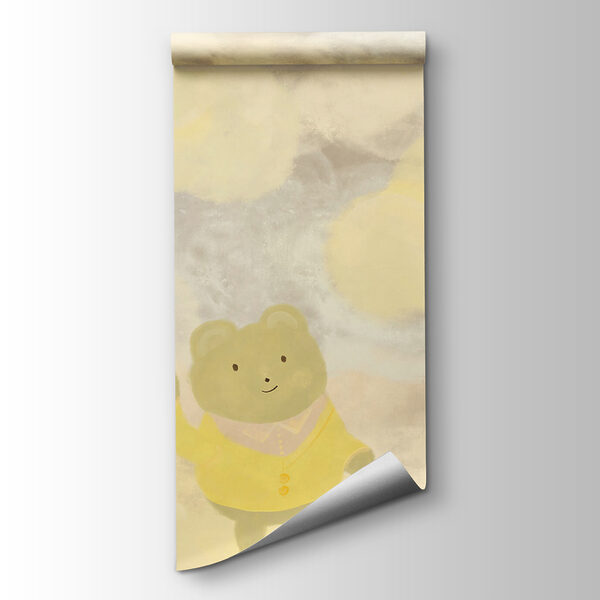 Cartoon bear and bunny in the clouds