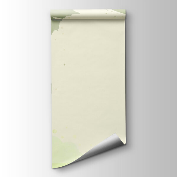 Green leaves and swirls on a white background