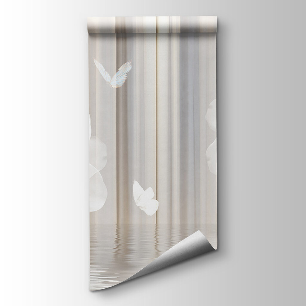 White flowers and butterflies in a room White flowers and butterflies in a room