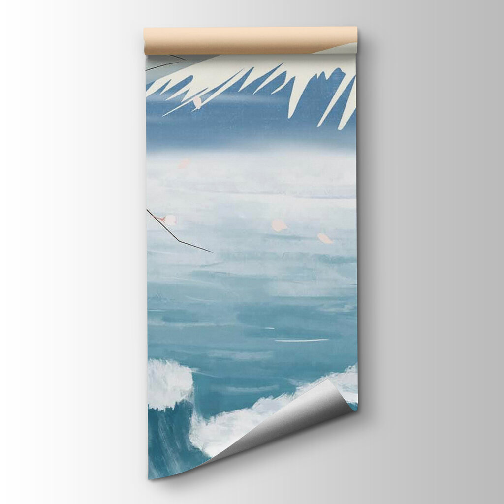 Mountain with waves and a bird flying