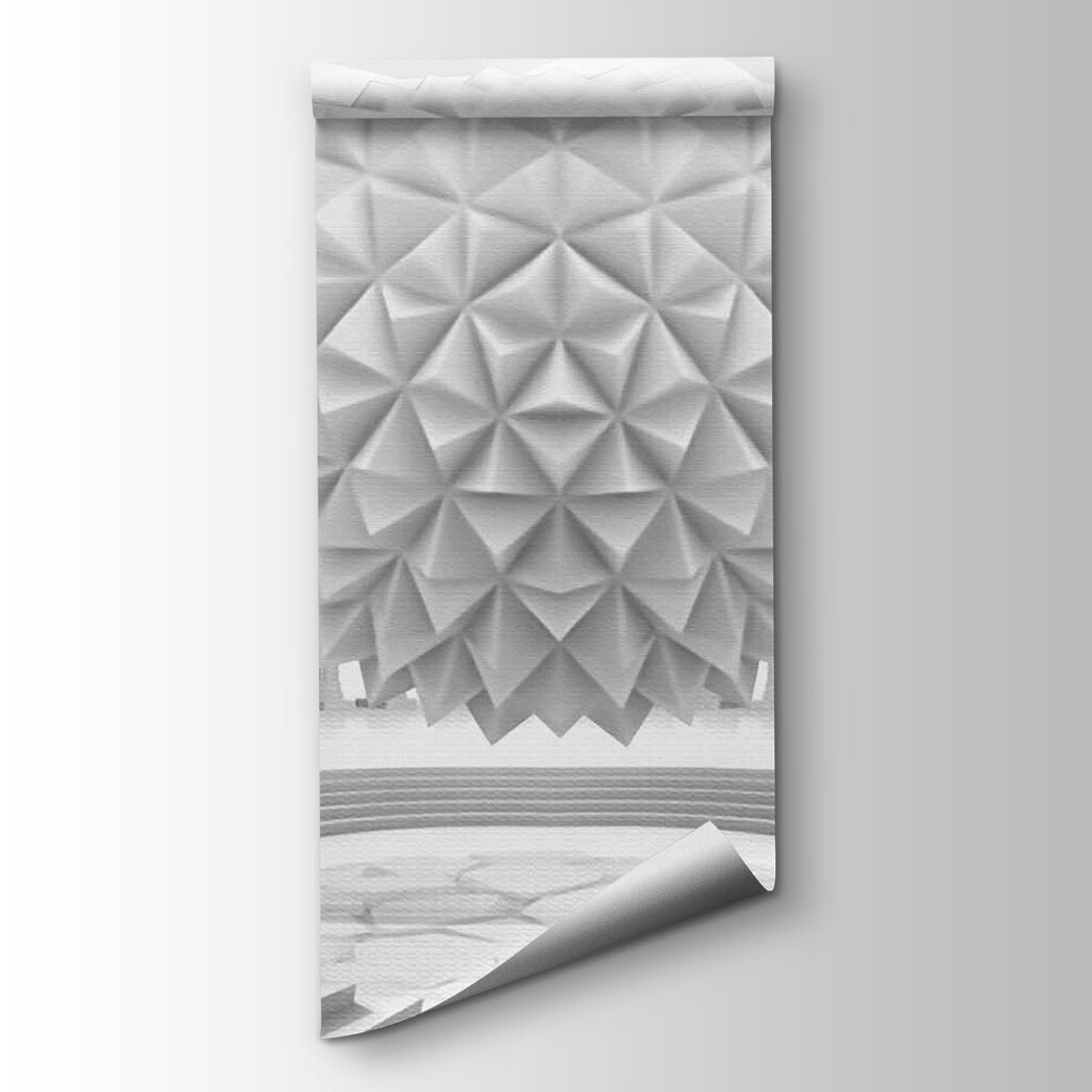 White sphere with columns and steps