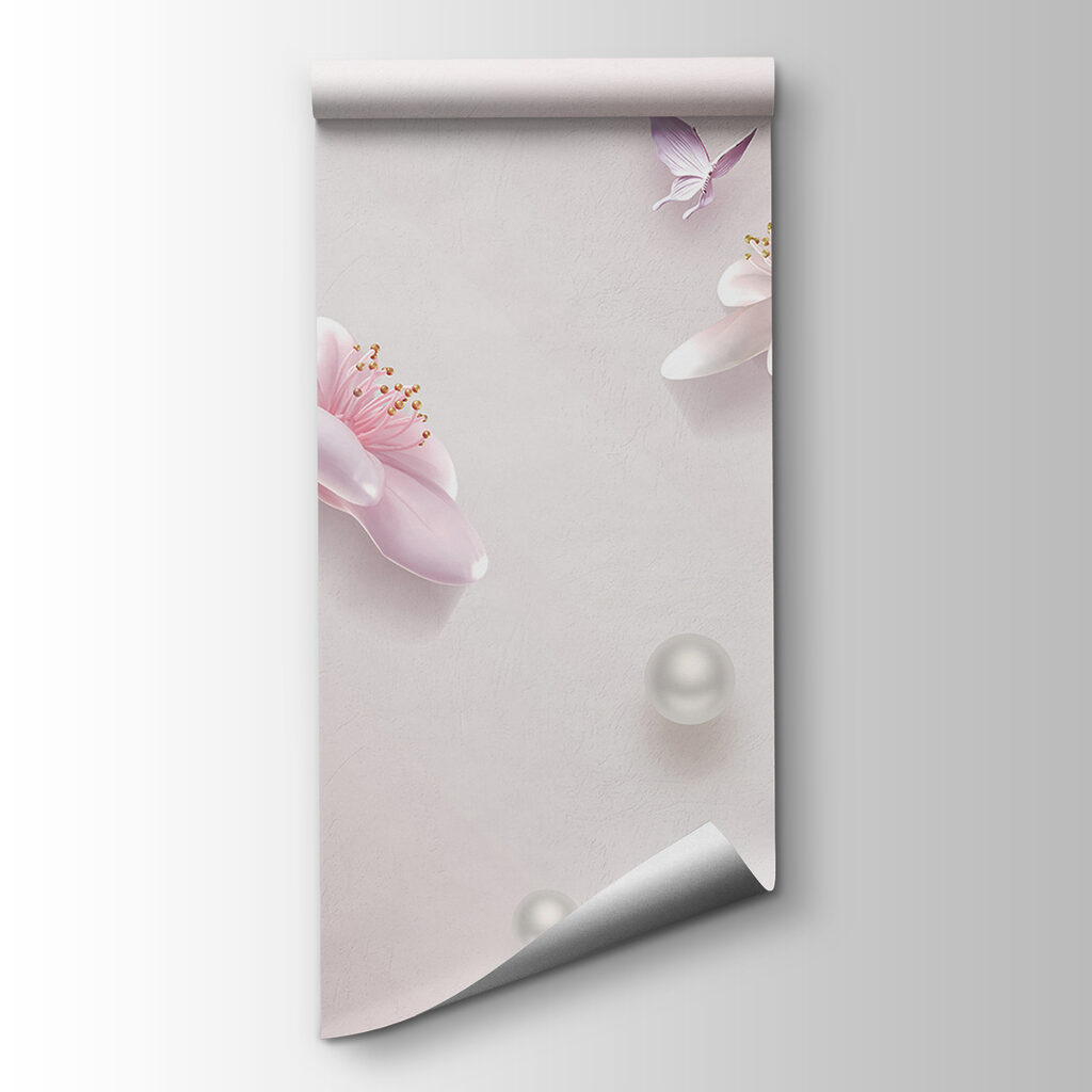 Wallpaper with flowers and butterflies