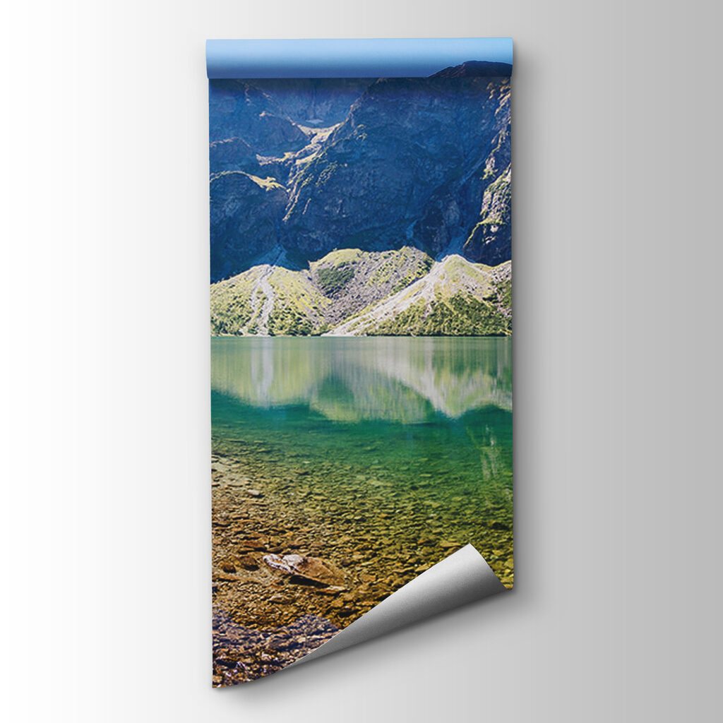 Lake with mountains in the background