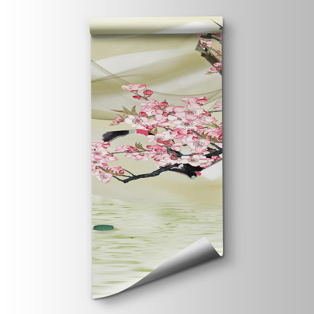 Painting of a branch with pink flowers