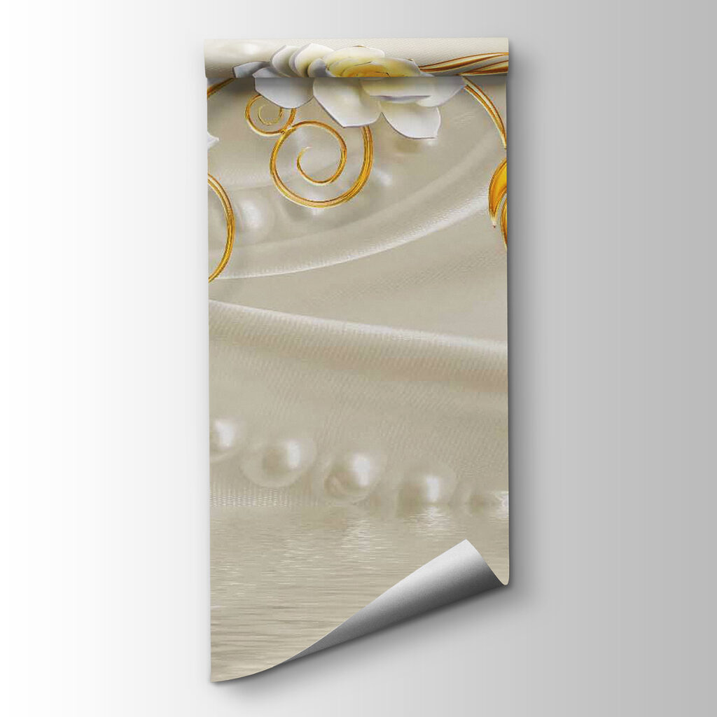 Wallpaper with swans and flowers