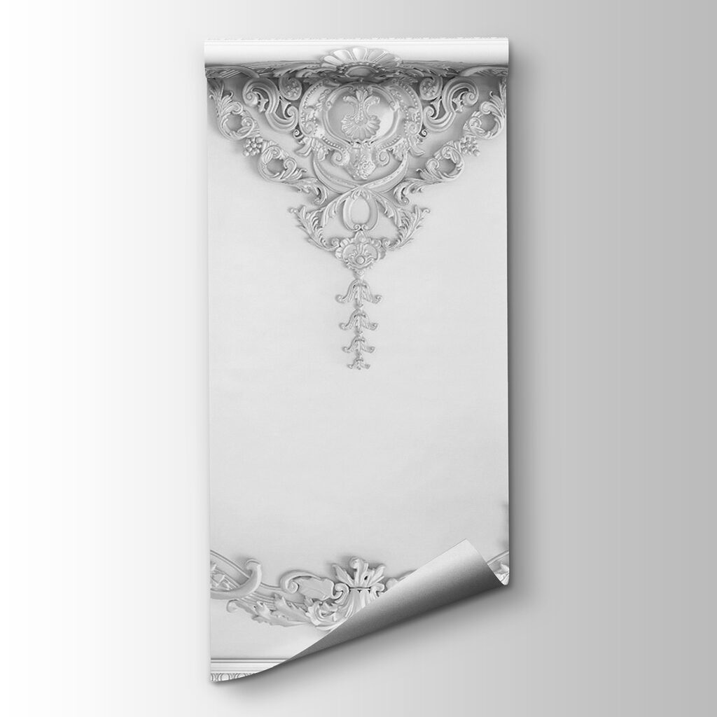 White wall with ornate designs