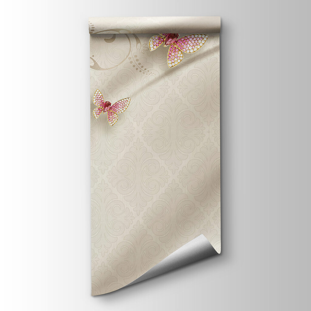 Wallpaper with flowers and butterflies