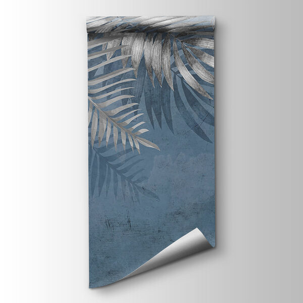 Blue background with silver leaves Blue background with silver leaves