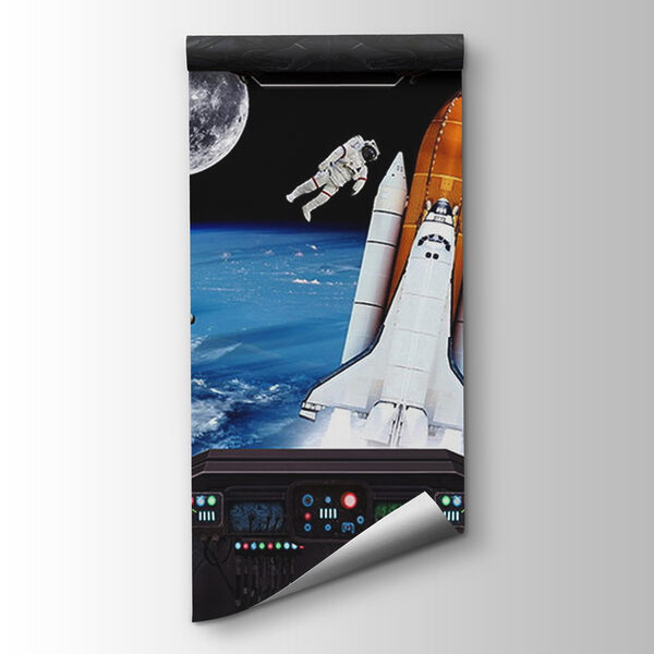 Space shuttle and astronauts in outer space