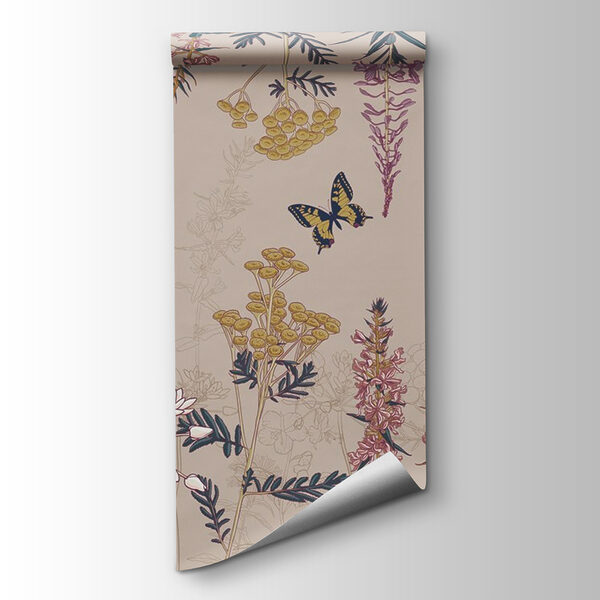 Wallpaper with birds and flowers